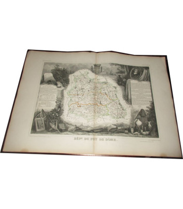 Gravure Département du Puy de Dôme 1846 Levasseur  - département 63, Atlas national illustré Levasseur, cartes géographiques,