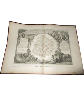 Gravure Département de la Sarthe 1846 Levasseur  - département 72, Atlas national illustré Levasseur, cartes géographiques,