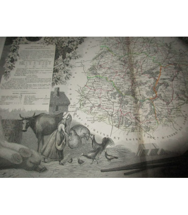 Gravure Département de la Sarthe 1846 Levasseur  - département 72, Atlas national illustré Levasseur, cartes géographiques,