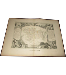 Gravure Département de l'Aude 1846 Levasseur  - département 11, Atlas national illustré Levasseur, cartes géographiques,