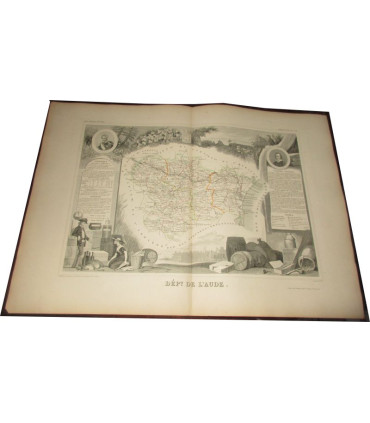 Gravure Département de l'Aude 1846 Levasseur  - département 11, Atlas national illustré Levasseur, cartes géographiques,