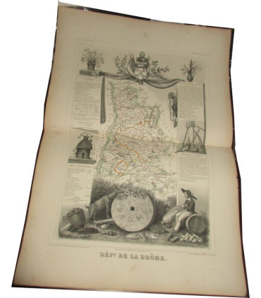 Gravure Département de la Drôme 1842, Levasseur, dépt 26 -  Atlas national illustré, cartes géographiques,