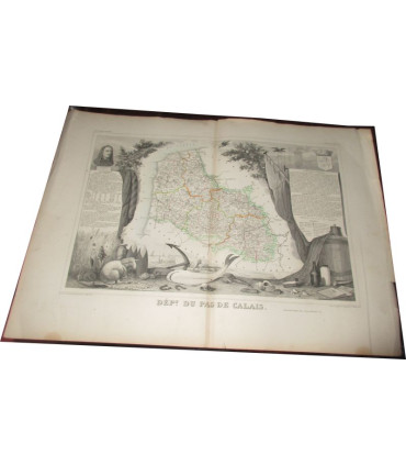 Gravure Département du Pas-de-Calais 1844, Levasseur, - département 62, Atlas national illustré Levasseur, cartes géographiques,
