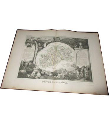 Gravure Département de la Haute Saône 1846 Levasseur  - département 70, Atlas national illustré Levasseur, cartes géographiques,