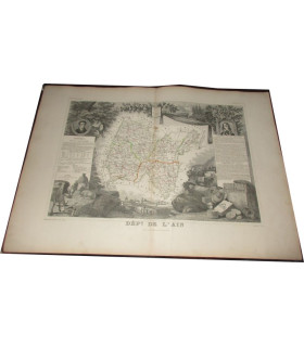 Gravure Département de l'Ain 1846 Levasseur  - département 01, Atlas national illustré Levasseur, cartes géographiques,