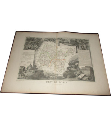 Gravure Département de l'Ain 1846 Levasseur  - département 01, Atlas national illustré Levasseur, cartes géographiques,