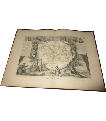 Gravure Département de l'Aube 1846 Levasseur  - département 10, Atlas national illustré Levasseur, cartes géographiques,