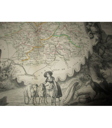 Gravure Département de l'Aube 1846 Levasseur  - département 10, Atlas national illustré Levasseur, cartes géographiques,
