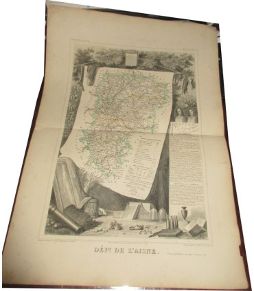 Gravure Département de l'Aisne 1844, Levasseur, - Atlas national illustré Levasseur, cartes géographiques,
