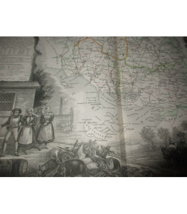 Gravure Département du Morbihan 1846 Levasseur  - département 56, Atlas national illustré Levasseur, cartes géographiques,