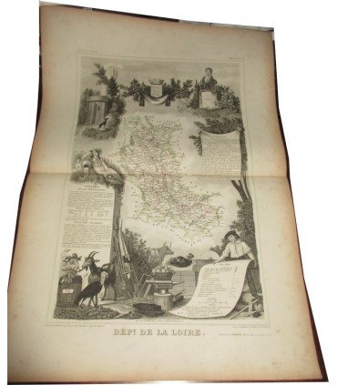 Gravure Département de la Loire 1846 Levasseur  - département 42, Atlas national illustré Levasseur, cartes géographiques,