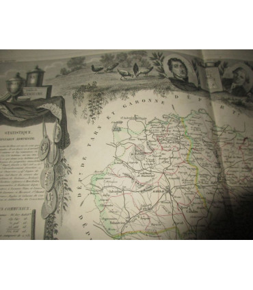Gravure Département du Tarn 1846 Levasseur  - département 81, Atlas national illustré Levasseur, cartes géographiques,