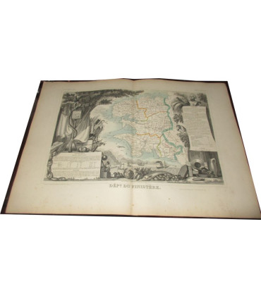 Gravure Département du Finistère, 1844, Levasseur, - Atlas national illustré Levasseur, cartes géographiques,