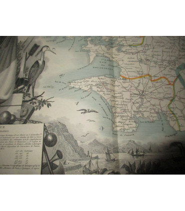 Gravure Département du Finistère, 1844, Levasseur, - Atlas national illustré Levasseur, cartes géographiques,