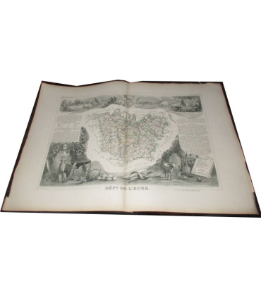 Gravure Département de l'Eure 1846 Levasseur  - Atlas national illustré Levasseur, cartes géographiques,