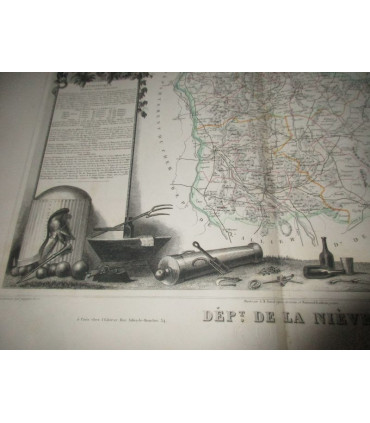 Gravure Département de la Nièvre, 1844, Levasseur, - Atlas national illustré Levasseur, cartes géographiques,