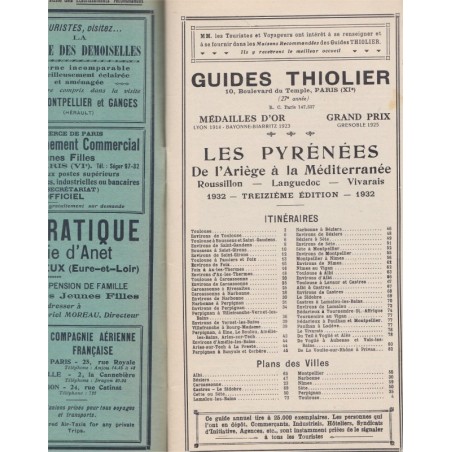Guides Thiolier, Les Pyrénées, de l'Ariège à la Méditerranée, Roussillon, Languedoc, Vivarais, 1932 - région Occitanie