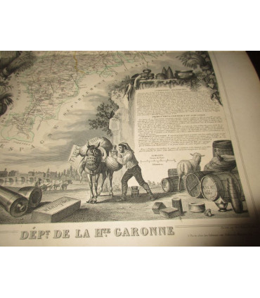 Gravure Département de la Haute Garonne, 1844, Levasseur, - Atlas national illustré Levasseur, cartes géographiques,