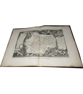 Gravure Département de la Saône et Loire 1846 Levasseur  - Atlas national illustré Levasseur, cartes géographiques,