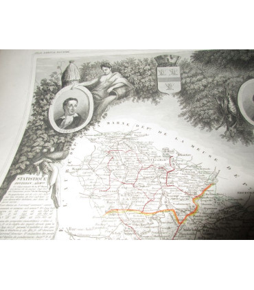 Gravure Département de la Haute Marne 1846 Levasseur  - Atlas national illustré Levasseur, cartes géographiques,