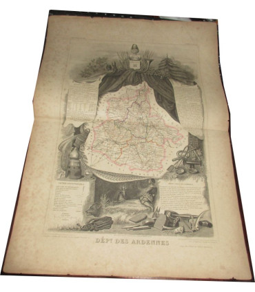 Gravure Département des Ardennes 1844, Levasseur, - Atlas national illustré Levasseur, cartes géographiques,