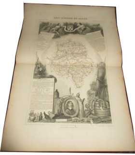 Gravure Département d'Indre et Loire 1846 Levasseur  - Atlas national illustré Levasseur, cartes géographiques,