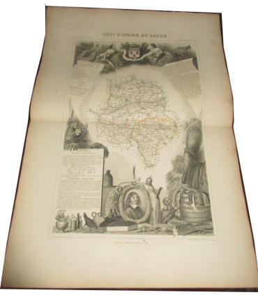 Gravure Département d'Indre et Loire 1846 Levasseur  - Atlas national illustré Levasseur, cartes géographiques,