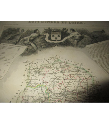 Gravure Département d'Indre et Loire 1846 Levasseur  - Atlas national illustré Levasseur, cartes géographiques,