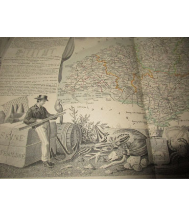 Gravure Département de la Seine Inférieure 1844, Levasseur, - Atlas national illustré Levasseur, cartes géographiques,