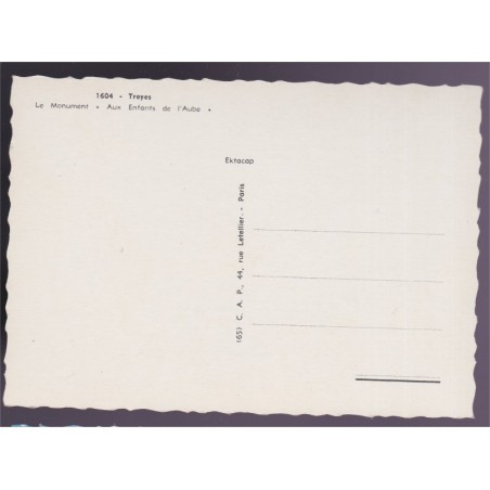 Troyes, monument Aux Enfants de l'Aube, carte postale, département 10, Aube - automobiles, monument aux morts,