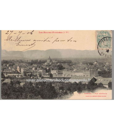 Tarbes, vue générale, timbre-poste type blanc 1 5c vert 1906 - carte postale département Hautes-Pyrénées
