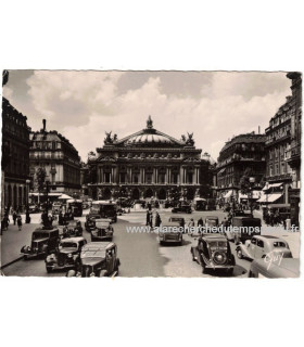 Paris et ses merveilles, Place et Théâtre de l'Opéra, et timbre-poste Quimper 12f 1954 - carte postale 75 Paris, philatélie