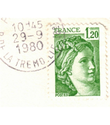 Paris, peintre pont de l'Archevêché, et timbre sabine de Gandon 1F20 vert 1980 - flamme Salon de l'Auto, philatélie