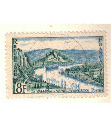 Nice, le jardin Albert Ier et le Théâtre de Verdure, et timbre-poste La Vallée de la Seyne aux Andelys 8F 1954 -carte postale 06