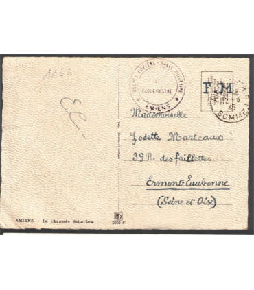 Amiens, la Chaussée Saint-Leu, et marque postale FM Franchise militaire Amiens 1945 - carte postale dép 80