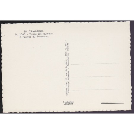 En Camargue, triage des taureaux - carte postale, 13 Bouches-du-Rhône, chevaux, ESTEL