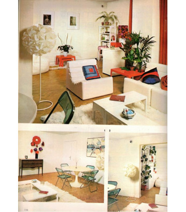 Actrice Germaine Montero, maison Ted Lapidus, sièges tapissés, meubles basques,  Yves Ruhlmann - Art et Décoration n°167 1972