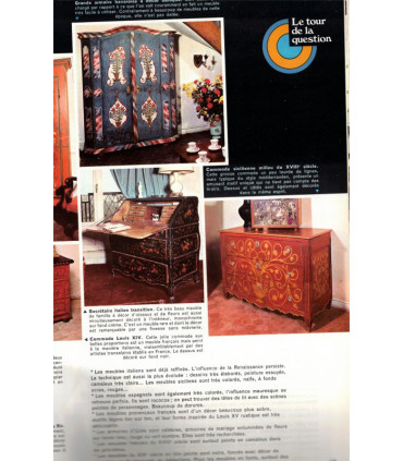 Meubles peints anciens, meubles à éléments 1960, artiste Léopold Gest,  - Art et Décoration n°149 mars 1970