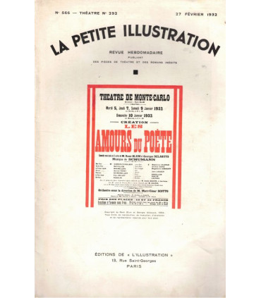 Les amours du poète, comédie musicale René Blum, G. Delaquys, musique Robert Schumann - La Petite Illustration Théâtre 292 1932