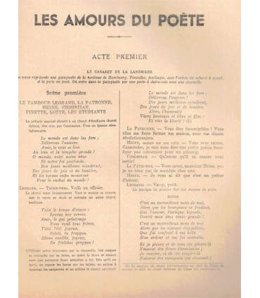 Les amours du poète, comédie musicale René Blum, G. Delaquys, musique Robert Schumann - Petite Illustration Théâtre n°292 1932