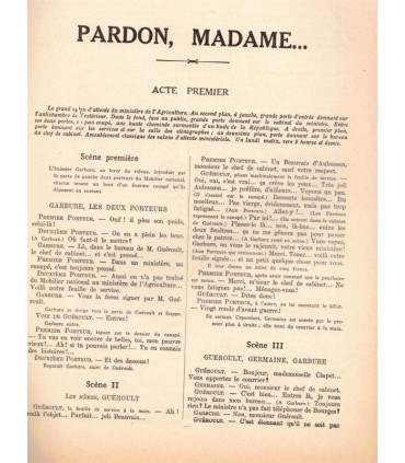 Pardon Madame, comédie Romain Coolus, acteurs Harry Baur, Debucourt, Renée Devillers - La Petite Illustration Théâtre n°256 1930