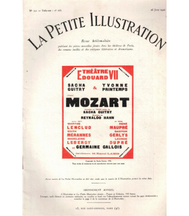 Mozart, comédie Sacha Guitry, acteurs Yvonne Printemps, René Maupré, Germaine Gallois - La Petite Illustration Théâtre 166 1926
