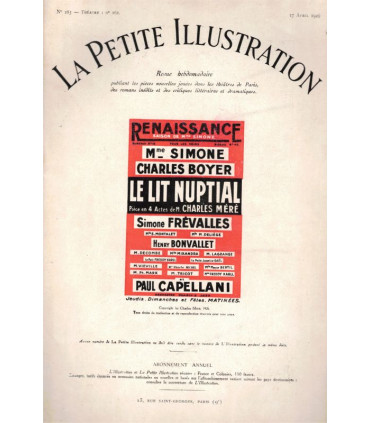 Le lit nuptial, pièce de Charles Méré, acteurs Charles Boyer, Simone Frévalles  - La Petite Illustration Théâtre n°162 1926