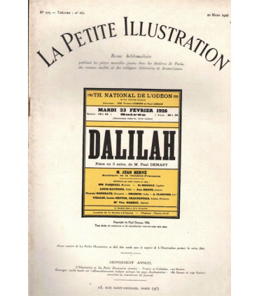 Dalilah, pièce de Paul Demasy, acteurs Jean Hervé, Charpin, Véra Korêne  - Petite Illustration Théâtre n°161 1926