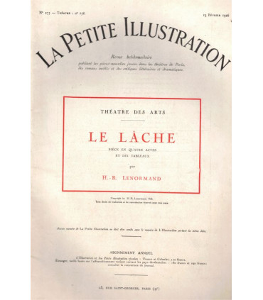 Le lâche, pièce de H.R. Lenormand, acteurs Pitoëff, Ludmilla Pitoëff, Henri Vermeil,  - Petite Illustration Théâtre n°158 1926