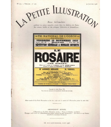 Le rosaire, André Bisson, Florence Barclay, acteurs Andrée Mégard, Jean Yonnel - La Petite Illustration Théâtre n°156 1926