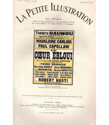 Le coeur ébloui, Lucien Descaves, acteurs Pierre Brasseur, Madeleine Carlier - La Petite Illustration Théâtre n°175 1926