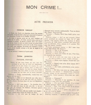 Mon crime, Georges Berr, acteurs Edwige Feuillère, Pauley, Larquey  - La Petite Illustration Théâtre N°347 1934