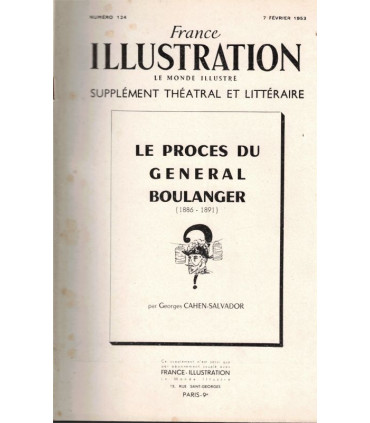 Le procès du Général Boulanger 1886-1891, Georges Cahen-Salvador, IIIe République  - France Illustration N°124 1953