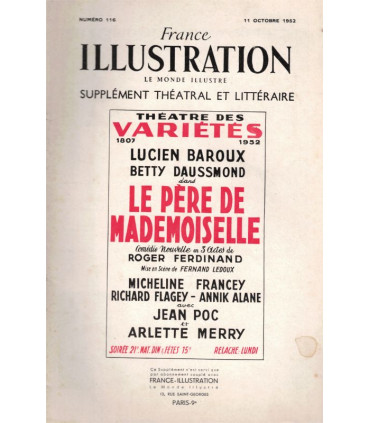 Le père de Mademoiselle, Roger-Ferdinand, acteurs Lucien Baroux, Betty Daussmond,   - France Illustration N°116 1952